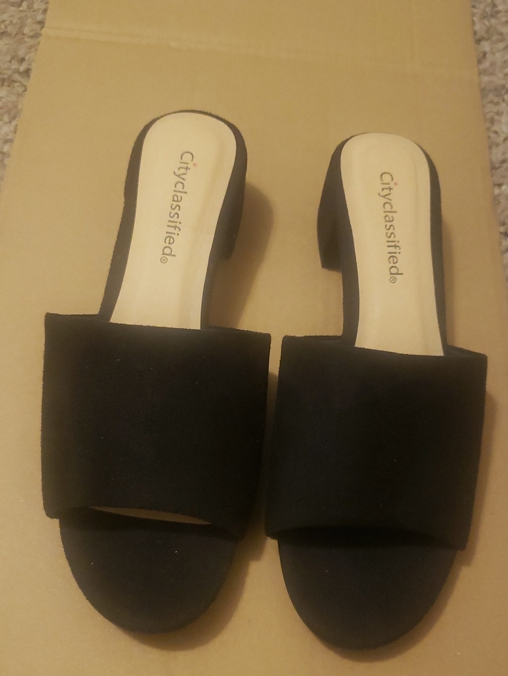 Cityclassified Black Faux Suede Sandals, Size 8, NWOT.